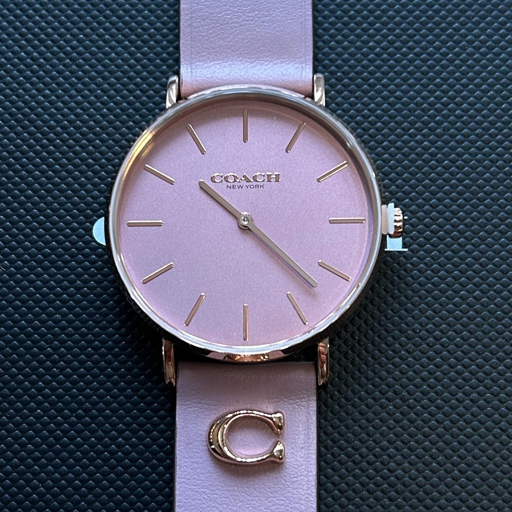 Coach Perry Watch With 36mm Purple Pink Tone Face & Leather Band